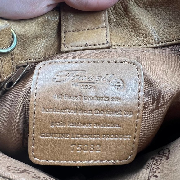 FOSSIL Vintage Tan Leather Satchel Removable Straps Zippered Pockets Crossbody - Picture 4 of 14